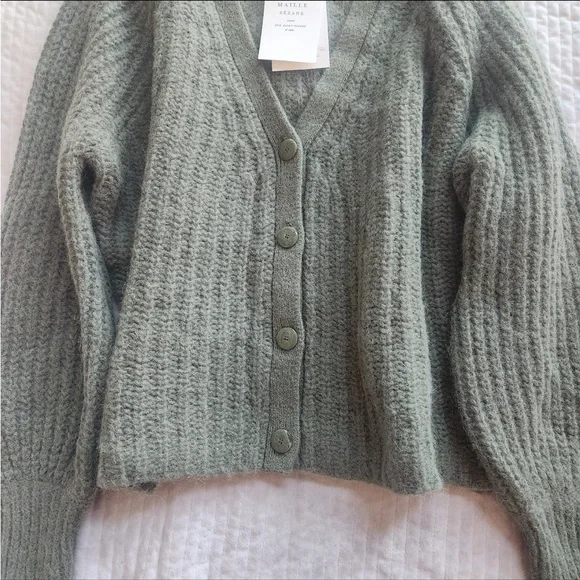 NWT Sezane Paris Gilet Basile cardigan sweater in khaki green size L - Picture 5 of 12